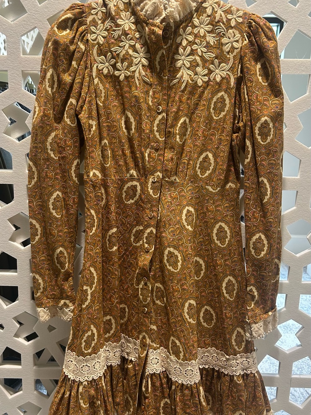 byTiMO Paisley Mini Dress in Warm Beige with Cream Lace